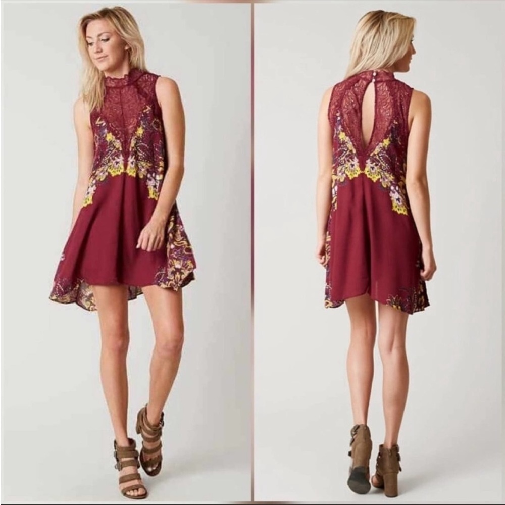 Free People Maroon Floral Lace Dress